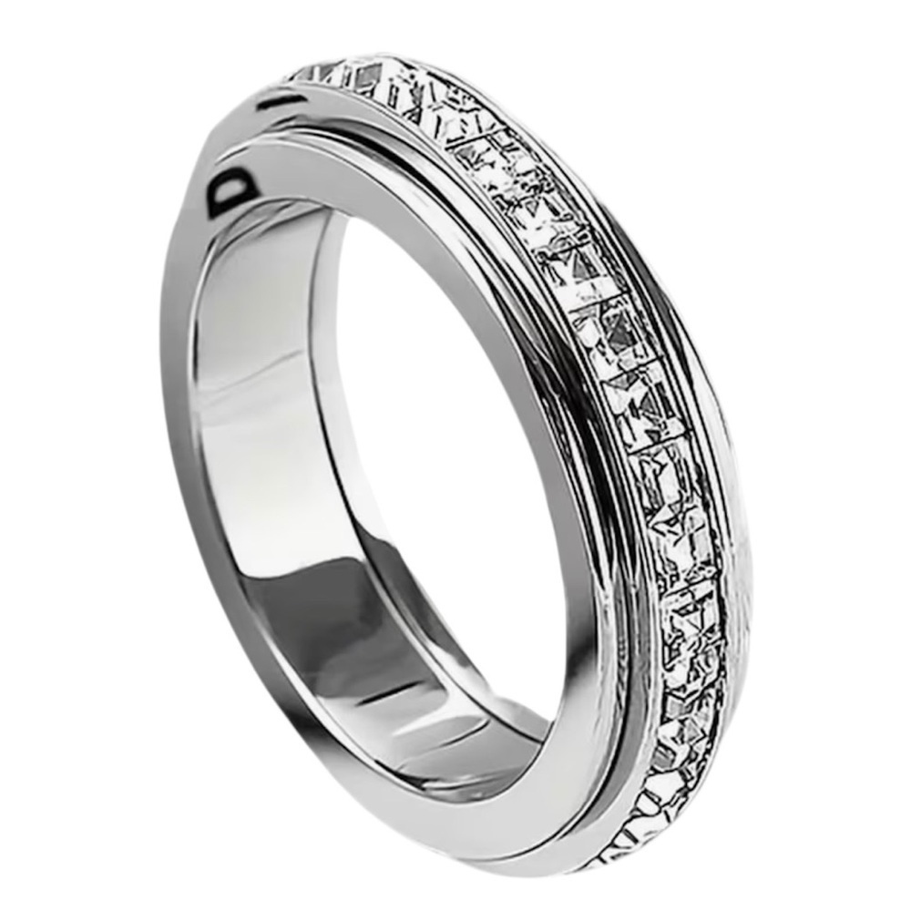 Spinner Fidget Ring in 18k White Gold over Silver Crystal Band Rotating • Size 7 - Picture 3 of 5